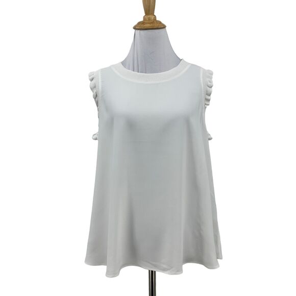 Maison D Amelie Tank Top Women S Small White Slightly Sheer Ruffle Sleeves Shirt - Picture 1 of 11